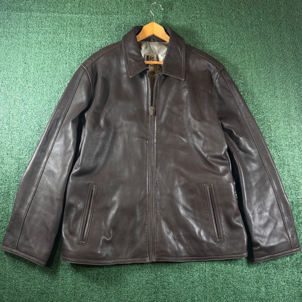 Comstock Expedition Leather Jacket Mens XL Brown Good Zip Front Point Collar